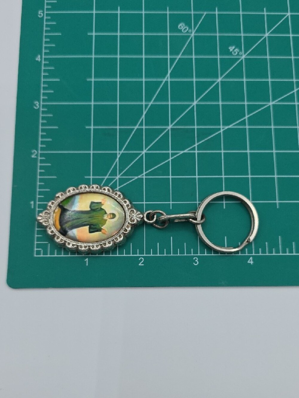 Religious Medallion Keychain with Vintage Holy Images - Silver Tone - Picture 4 of 6